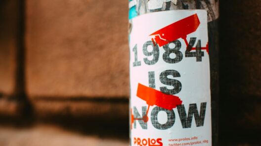Street poster with '1984 is Now' theme highlighting surveillance in urban setting.