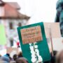 Protestors march with handmade signs in Erlangen, Germany, advocating environmental change.