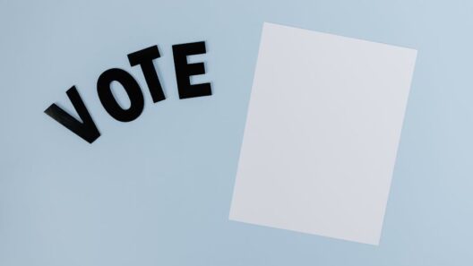 Flat lay of blank paper with 'VOTE' letters on light blue background, ideal for election-themed content.